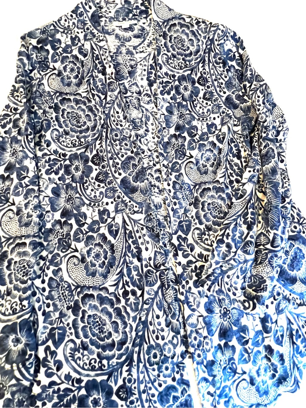 Chico's White and Blue Floral Open-Front Blazer